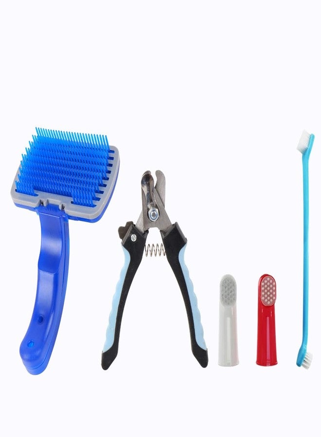 مجموعة العناية بالنظافة الشخصية للحيوانات الأليفة 5 في 1 للكلاب والقطط - فرشاة، مقص أظافر، وفرشاة أسنان، عبوة من 3 قطع - Image 1